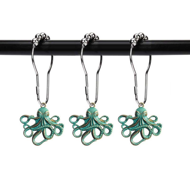 ZILucky Set of 12 Octopus Shower Curtain Hooks Decorative Home Bathroom Stainless Steel Rustproof