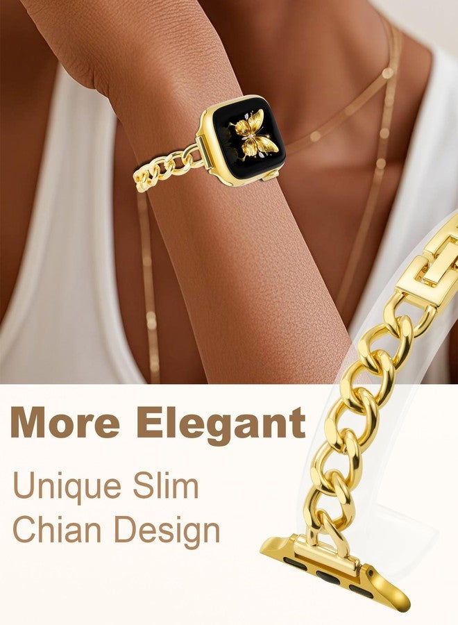 Exptmsn سلاسل ساعة ذهبية رفيعة للنساء أنيقة متوافقة مع سوار آبل 38mm 40mm 41mm 42mm (S10) حزام معدني قابل للتعديل رابط سوار لسلسلة iWatch 11/10/9/8/7/6/5/4/3/2/1/SE (بدون علبة) - Image 4