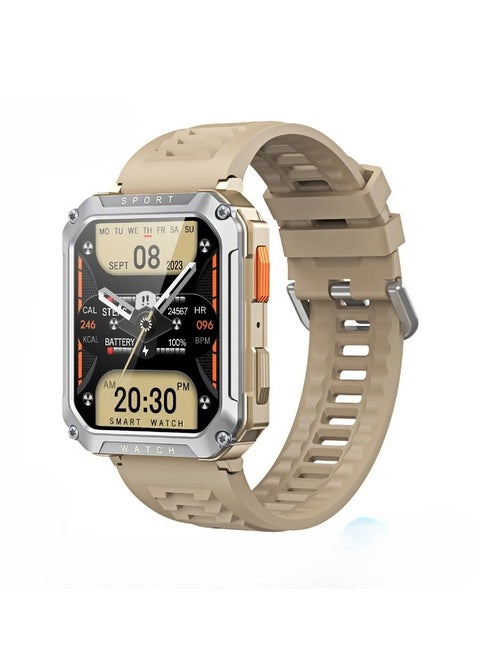 Military Smart Watch, 2.01" Large Display Fitness Tracker Watch, Waterproof Voice Assistant Smartwatch, Full Touch Screen Smart Wrist Watch With Multiple Sports Modes, (Silicone Khaki)