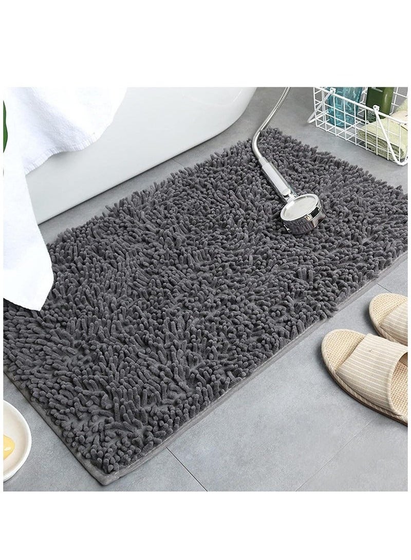 ميون سجادة حمام من قطعتين، سجادات حمام بقاعدة غير قابلة للانزلاق، سجادة حمام غير قابلة للانزلاق لأرضية الحمام والحوض والدش (رمادي غامق) - Image 3