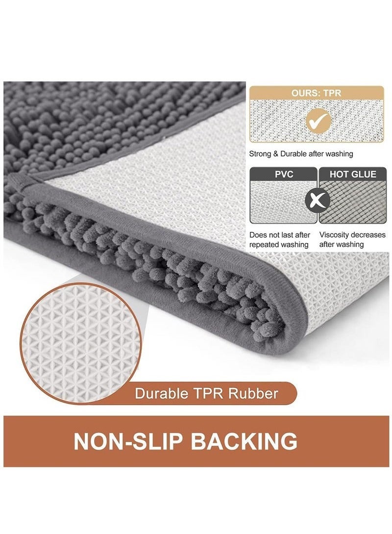 ميون سجادة حمام من قطعتين، سجادات حمام بقاعدة غير قابلة للانزلاق، سجادة حمام غير قابلة للانزلاق لأرضية الحمام والحوض والدش (رمادي غامق) - Image 4
