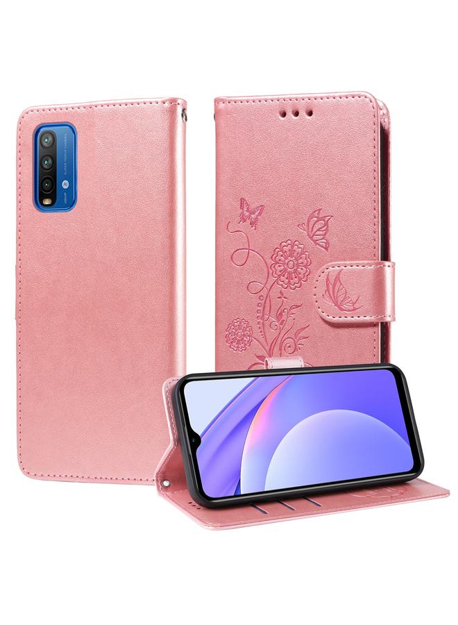 اس-توب جراب لهاتف Redmi Note 9 4G / 10X 4G جراب هاتف جلدي منقوش عليه زهور الفراشة - Image 1