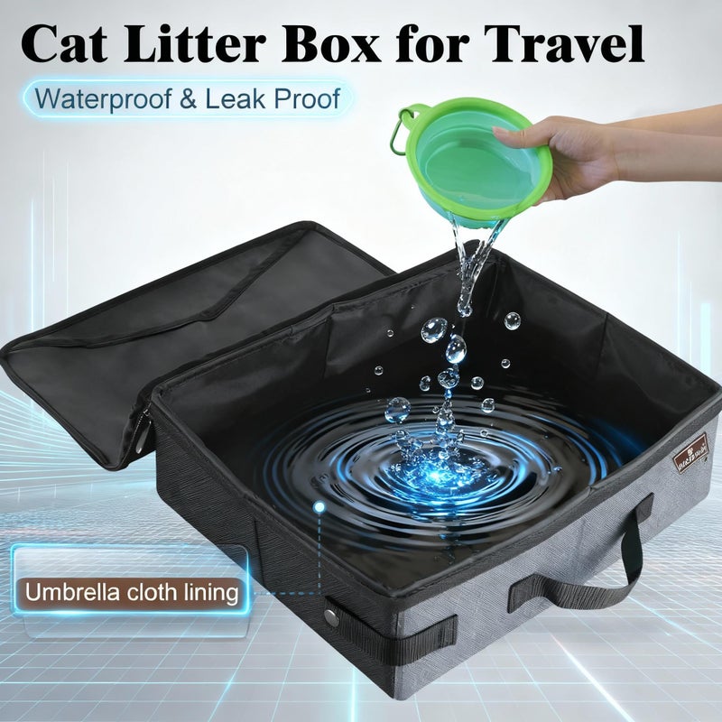 HiCaptain Travel Litter Box for Cat with Lid and Handle Standard Portable Collapsible Litter Carrier for Cat (L,Black/Gray) - Image 3