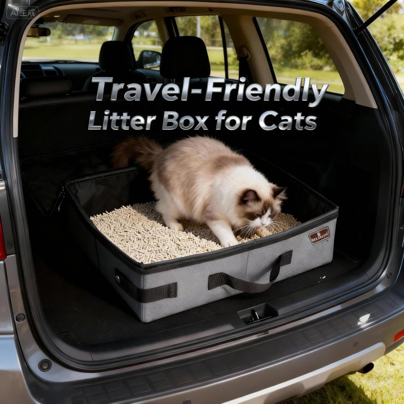 HiCaptain Travel Litter Box for Cat with Lid and Handle Standard Portable Collapsible Litter Carrier for Cat (L,Black/Gray) - Image 2