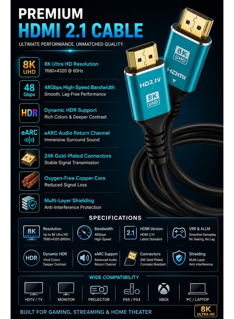 Gamix 8K Ultra HD HDMI 2.1V Cable 10M – Premium High Speed 48Gbps HDR Support for Smart TV, Laptop, Monitor & Projector - Image 4