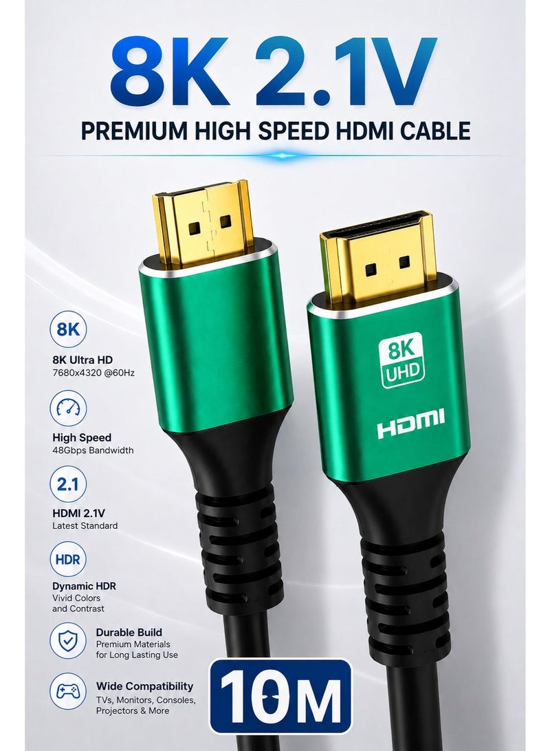 Gamix 8K Ultra HD HDMI 2.1V Cable 10M – Premium High Speed 48Gbps HDR Support for Smart TV, Laptop, Monitor & Projector - Image 1
