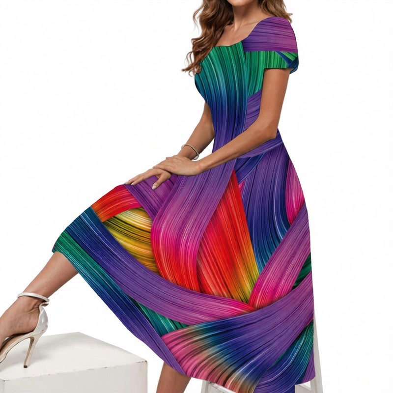 Plus Size Round Neck Short Sleeve Printed Maxi Dress with Positioning Print - Image 1