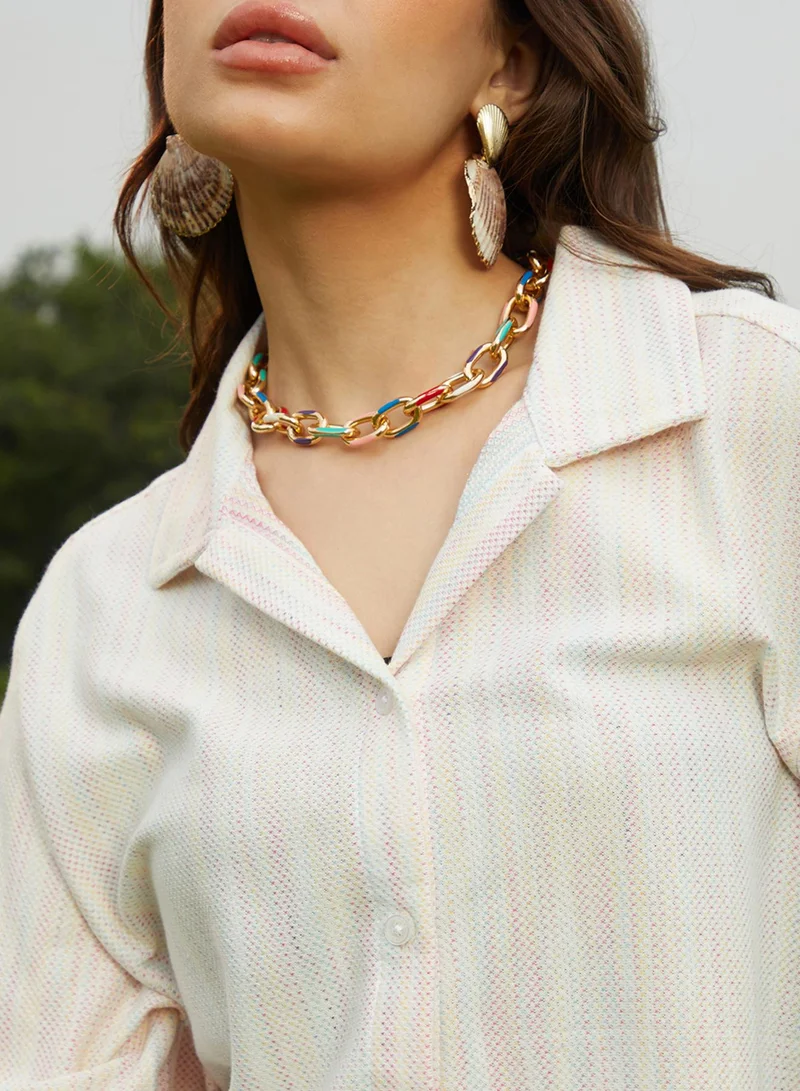 Campus Sutra Women's Multicolour Textured Knit Oversized Shirt