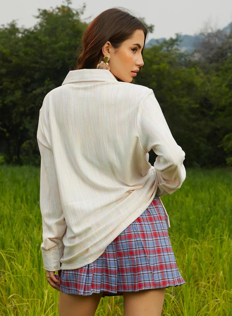 Campus Sutra Women's Multicolour Textured Knit Oversized Shirt