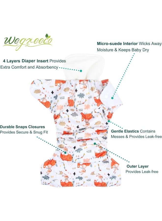 ويجريكو Washable Reusable Baby Cloth Pocket Diapers 6 Pack + 6 Rayon Made from Bamboo Inserts (with 1 Wet Bag, Bright Animals) - Image 2