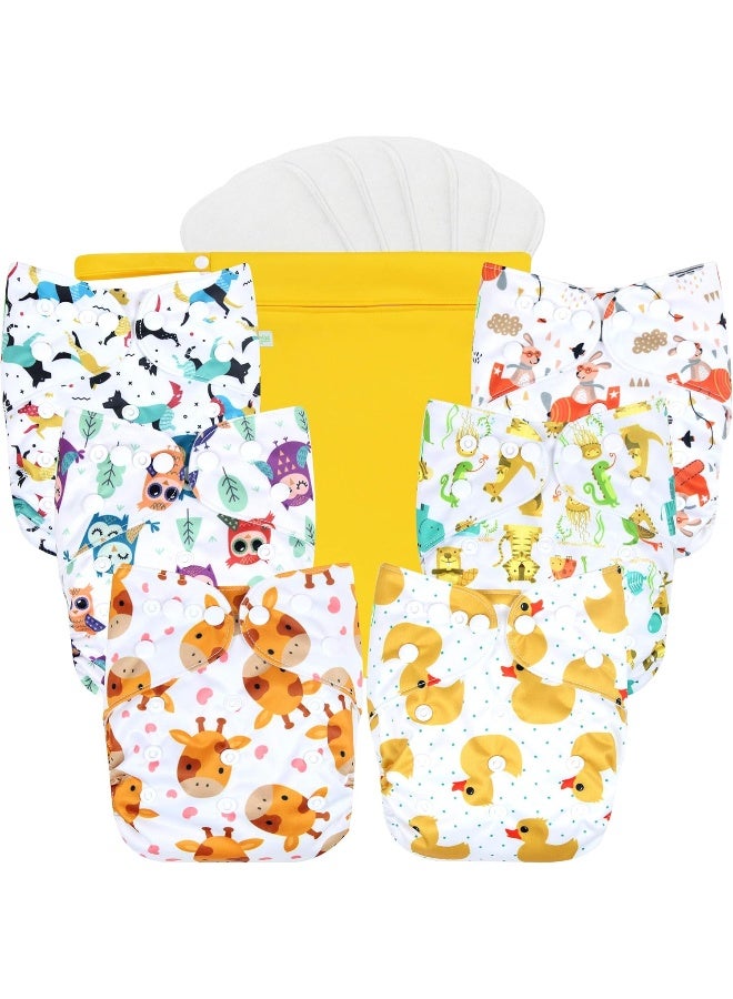ويجريكو Washable Reusable Baby Cloth Pocket Diapers 6 Pack + 6 Rayon Made from Bamboo Inserts (with 1 Wet Bag, Bright Animals) - Image 1