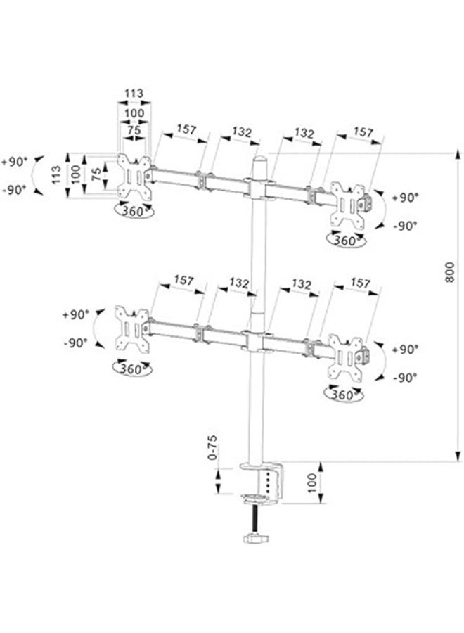 Quad Monitor Desk Mount - Fully Adjustable Free-Standing Desk Mount for 4 LCD Screens - Heavy Duty Multi-Monitor Stand - Ergonomic Display Mount for Office & Gaming - Black - Image 5