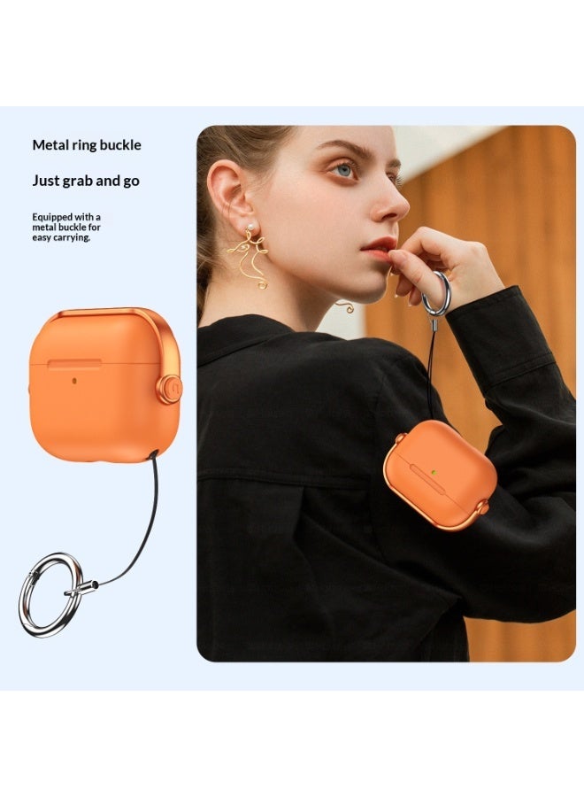 Safety Lock for Airpods pro3 Case, TPU Case for Apple Airpods pro3 Case, Drop Protection Airpods pro3 Case Cover for Men with Lock and Keychain, orange - Image 5