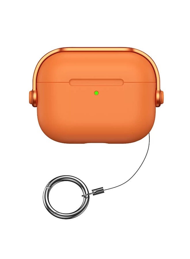 Safety Lock for Airpods pro3 Case, TPU Case for Apple Airpods pro3 Case, Drop Protection Airpods pro3 Case Cover for Men with Lock and Keychain, orange - Image 1