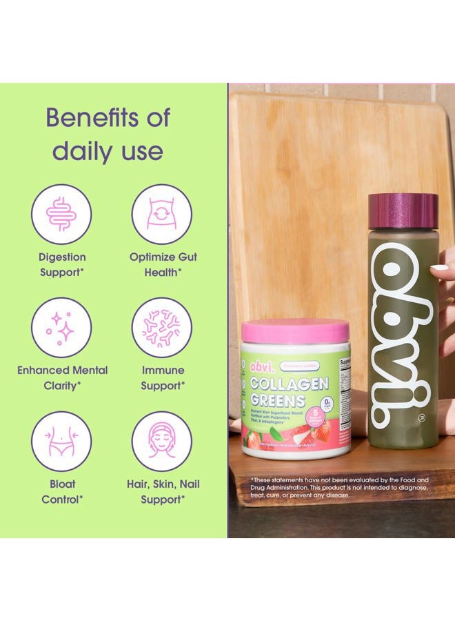 Obvi Collagen Greens | Organic Greens Superfood Powder with Collagen Peptides | Probiotics for Gut Health, Skin, Hair, Nails | Gluten-Free, Zero Sugar | Strawberry Lychee Flavor, 25 Servings - Image 3