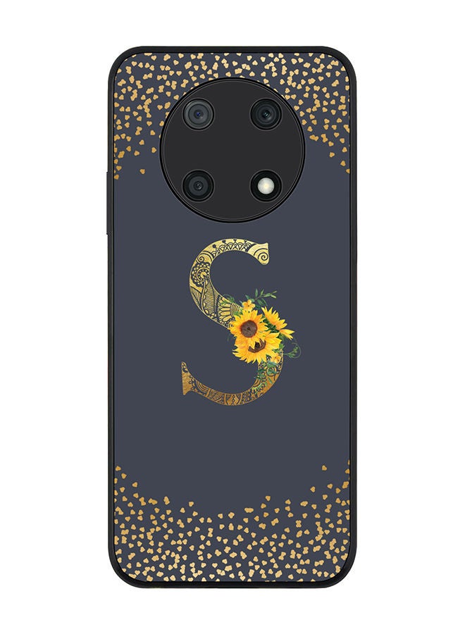 Stylizedd Rugged Black edge case for Huawei nova Y90 Slim fit Soft Case Flexible Rubber Edges Anti Drop TPU Gel Thin Cover - Custom Monogram Initial Letter Floral Pattern Alphabet - S (Grey ) - Image 1
