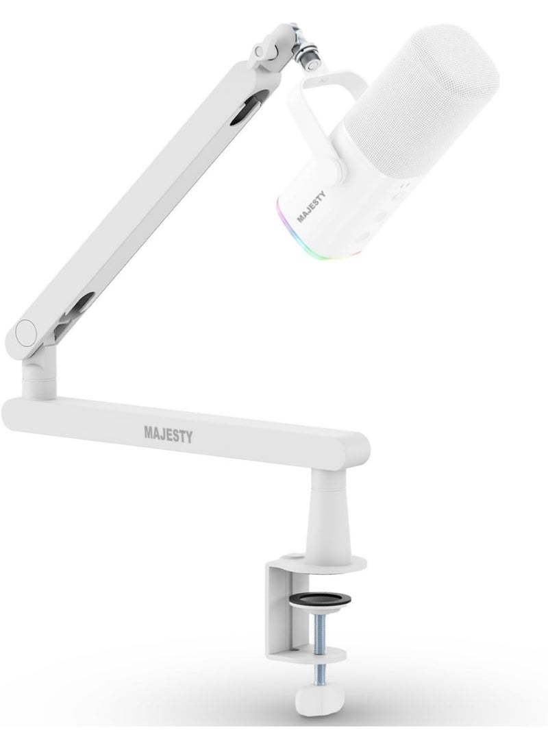 Majesty Professional Microphone Arm 360 Degree Rotation | Mic Stand for Podcasting, Streaming, Recording, Gaming, and Content Making | Internal Cable Management | Anti-Vibration Stand Up to 2kg White - Image 1