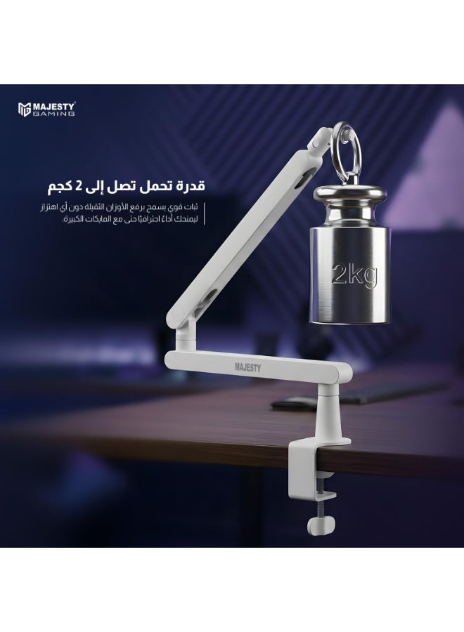 Majesty Professional Microphone Arm 360 Degree Rotation | Mic Stand for Podcasting, Streaming, Recording, Gaming, and Content Making | Internal Cable Management | Anti-Vibration Stand Up to 2kg White - Image 5