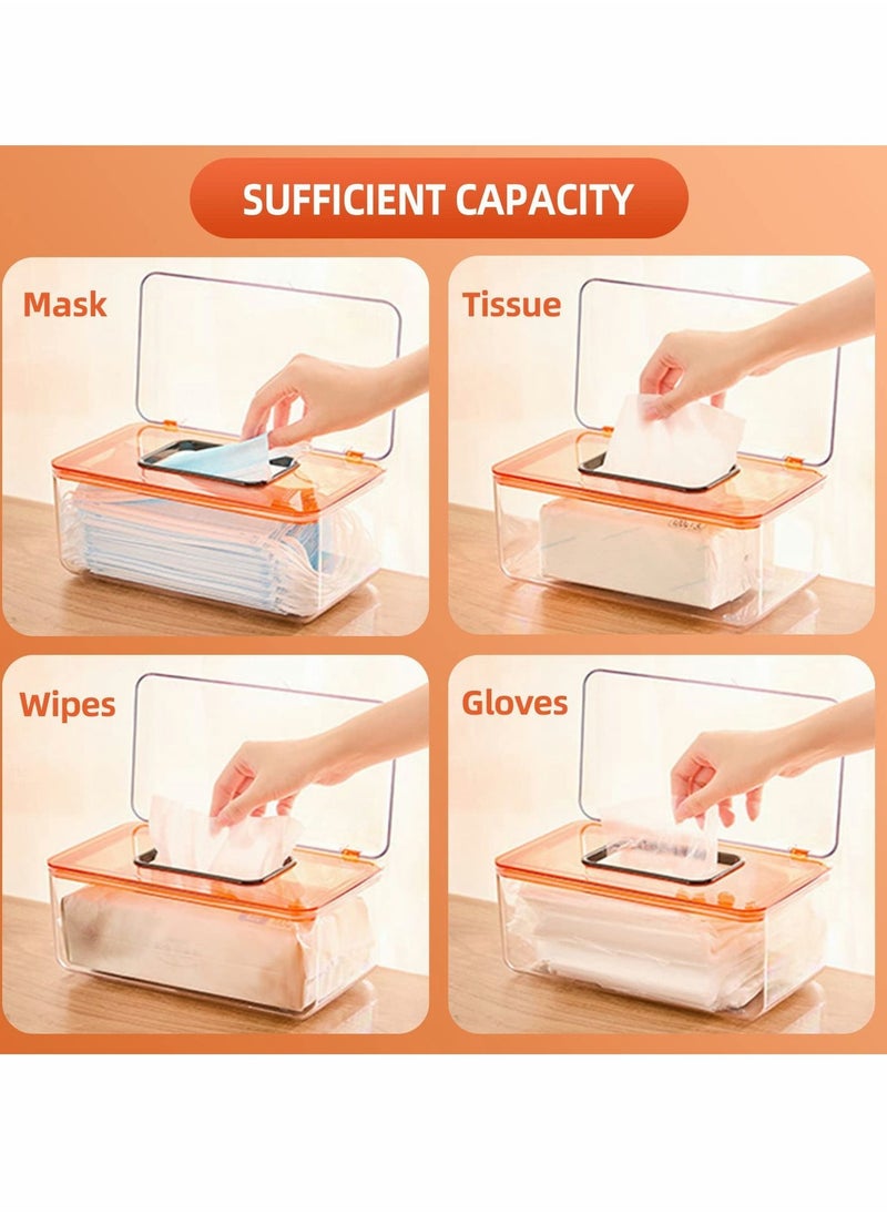 Excefore - Mask Storage Box with Lid and Wire Spring, Masks Container for Office and Home, Storage Case Organizer for Facial Masks, Clear Acrylic Tissue Holder - Image 1
