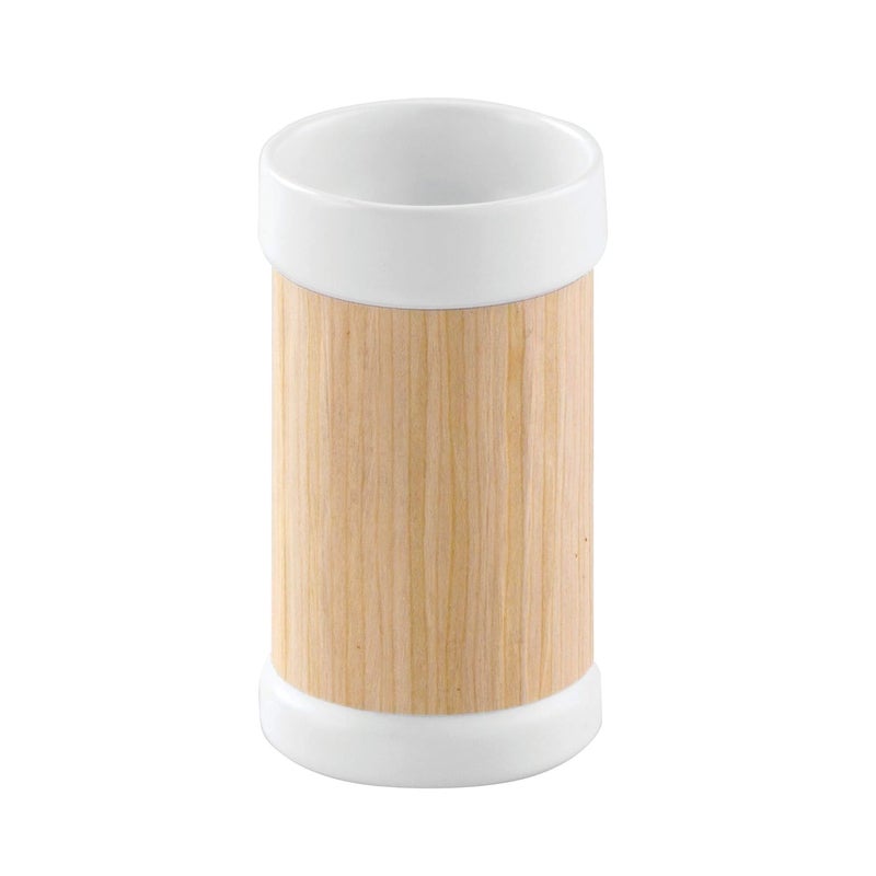 InterDesign RealWood Ceramic Tumbler Cup for Bathroom Vanity Countertops WhiteLight Wood Finish - Image 2