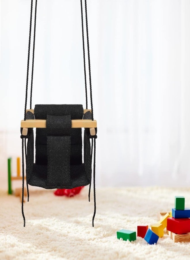 BOFFLE Cotton Cloth and Wooden Hanging Swing for Babies Indoor Outdoor Toddler Seat Chair for Baby Hammock Chair Cradle Birthday Gift for Kids (6 Months to 3 Years) (Black) - Image 1