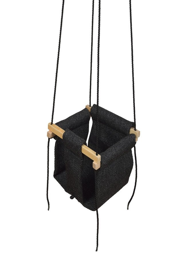 BOFFLE Cotton Cloth and Wooden Hanging Swing for Babies Indoor Outdoor Toddler Seat Chair for Baby Hammock Chair Cradle Birthday Gift for Kids (6 Months to 3 Years) (Black) - Image 2