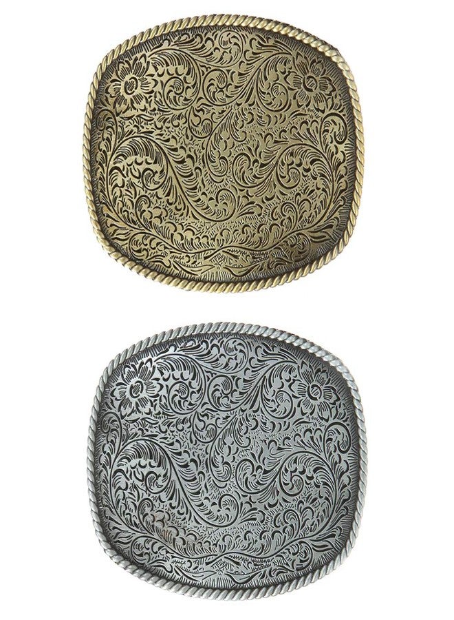 KDG Western Cowboy Belt Buckles Antique Copper Large Custom Belt Buckles Engraved Floral with Rope Edge Novelty Buckles - Image 1