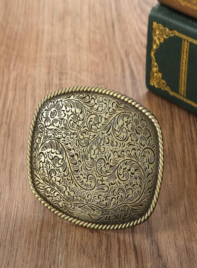 KDG Western Cowboy Belt Buckles Antique Copper Large Custom Belt Buckles Engraved Floral with Rope Edge Novelty Buckles - Image 4