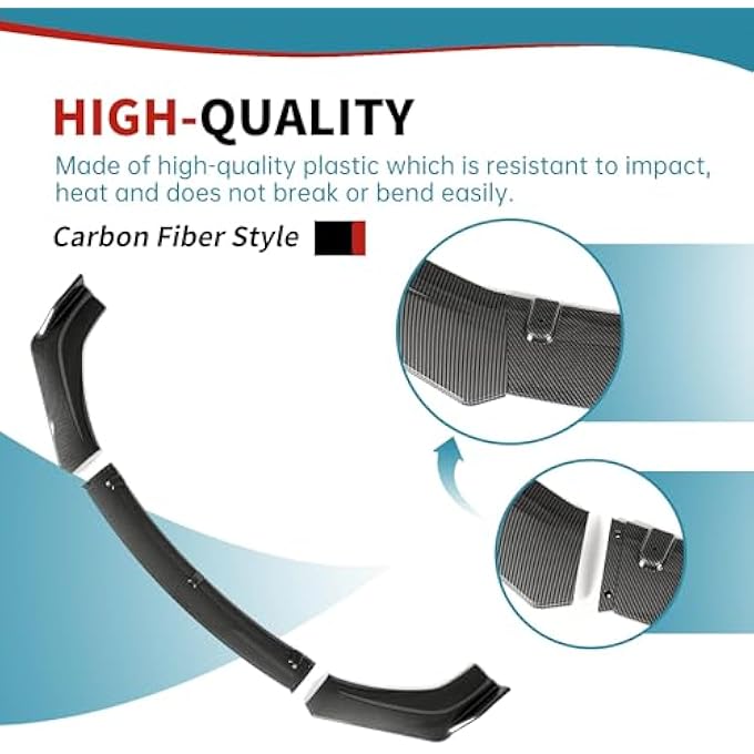 Kojem 3Pcs Front Bumper Lip Compatible with 2016-2021 Honda Civic Under Chin Spoiler Plastic (Carbon Fiber Style) - Image 4