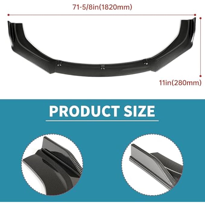 Kojem 3Pcs Front Bumper Lip Compatible with 2016-2021 Honda Civic Under Chin Spoiler Plastic (Carbon Fiber Style) - Image 2