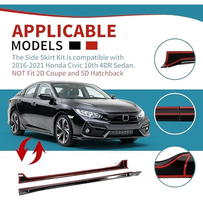 Kojem 3Pcs Front Bumper Lip Compatible with 2016-2021 Honda Civic Under Chin Spoiler Plastic (Carbon Fiber Style) - Image 3