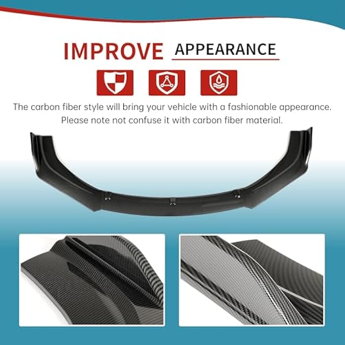 Kojem 3Pcs Front Bumper Lip Compatible with 2016-2021 Honda Civic Under Chin Spoiler Plastic (Carbon Fiber Style) - Image 5