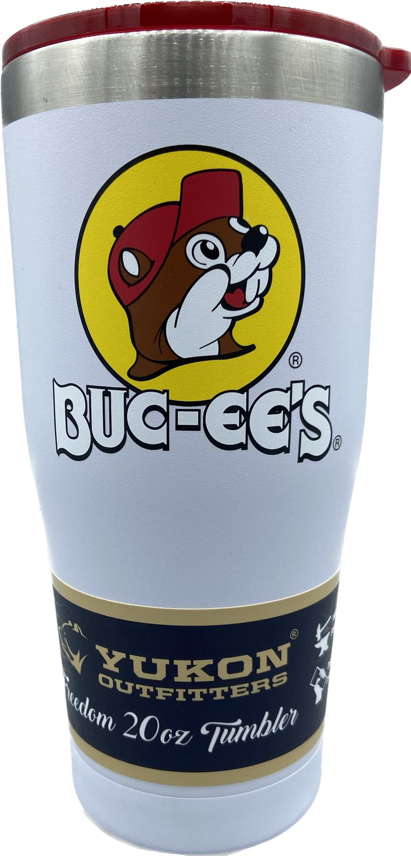 Buc-ee's White Stainless Steel Freedom Tumbler With Color Logo  Double Wall Vacuum Insulated  Tinted Slide Lid  Powder Finish  20 Ounces - Image 1