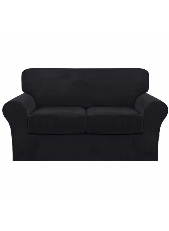 FantasDecor غطاء أريكة فاخر من 3 قطع من المخمل السميك مع غطاء وسائد منفصل | غطاء أريكة ليفينغ روم، مؤمن بأحزمة (ليفينغ روم، أسود) - Image 1