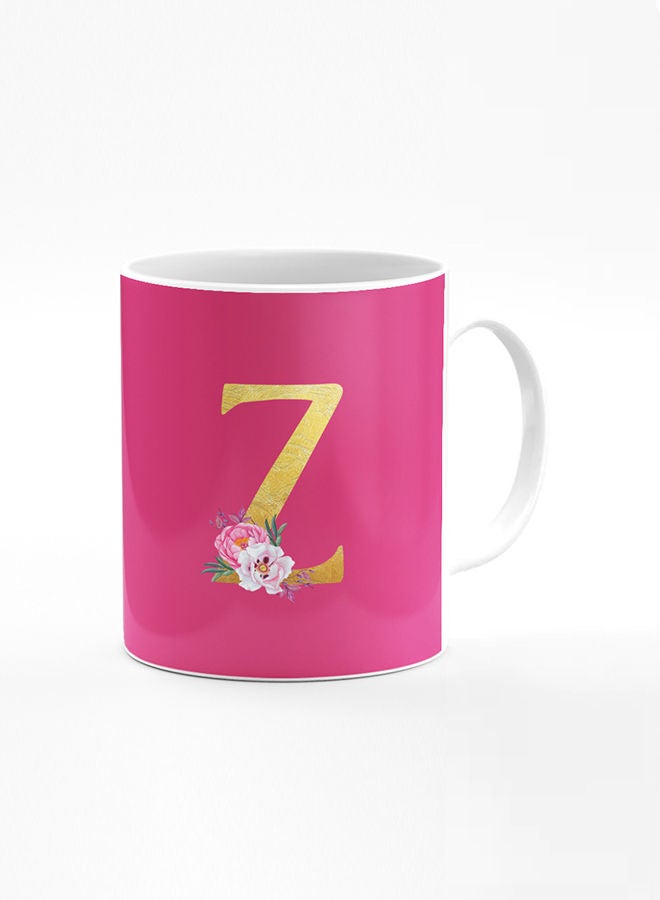 Stylizedd Designer Printed Coffee Mug 11oz Ceramic Personalised Gift Mugs Cup -Custom Monogram Initial Letter Floral Pattern Alphabet - Z (Dark Pink Rose) - Image 1