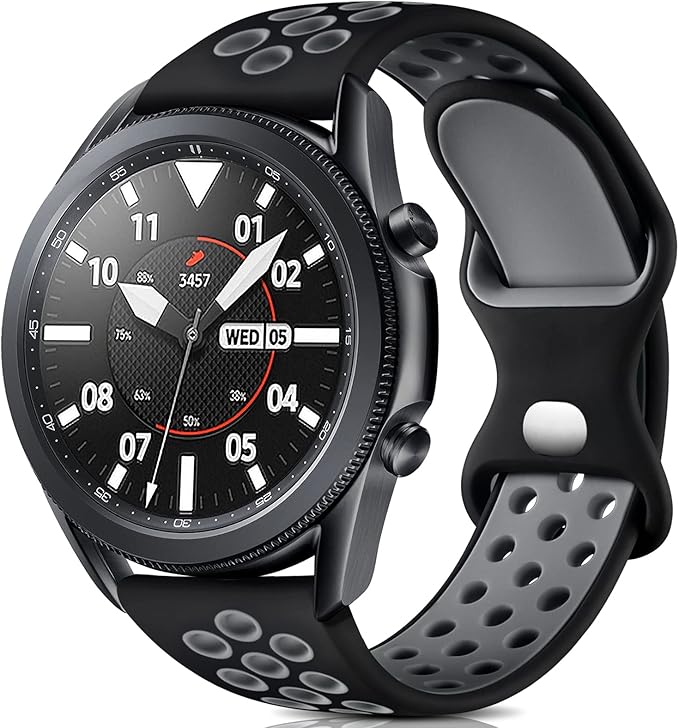 سوار ساعة من السيليكون جيد التهوية متوافق مع الساعات الذكية مقاس 20 ملم - ( اسود / رمادي ) - Image 2