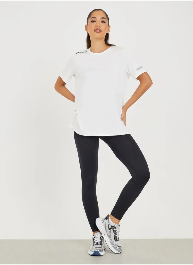 Styli Shoulder Seam Text Reflective Detail Top