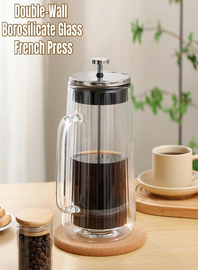 CHDEXU Glass French Press Coffee Maker 34oz, Double Wall Heat-Resistant Borosilicate Glass Coffee Press with Stainless Steel 4-Level Filtration, Also Fit for Tea - Image 2