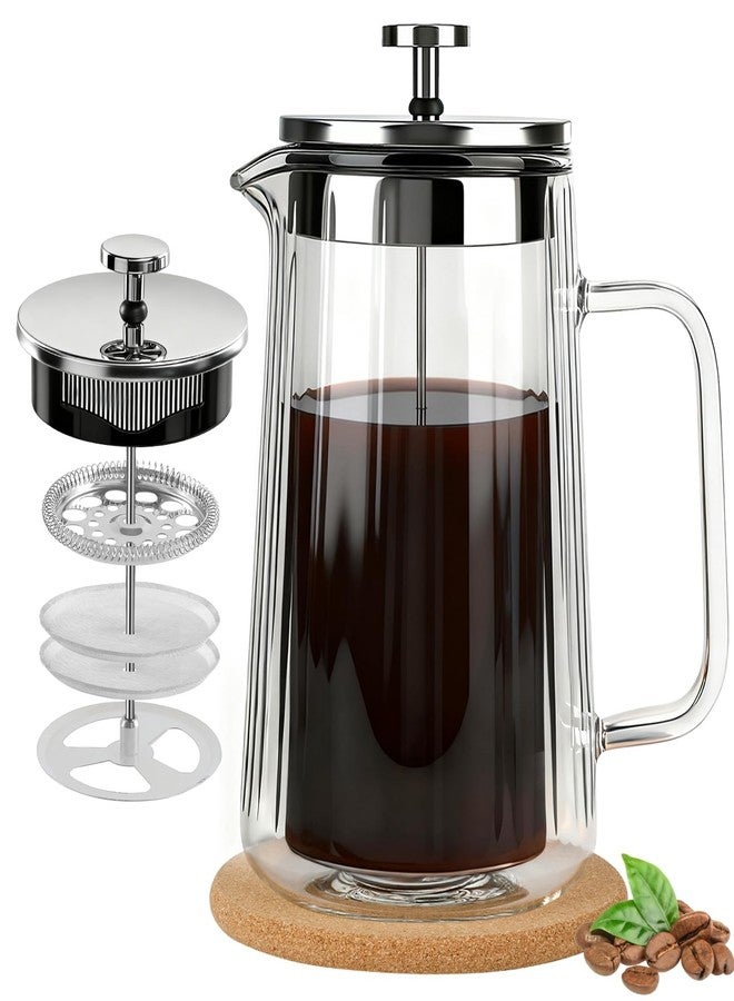 CHDEXU Glass French Press Coffee Maker 34oz, Double Wall Heat-Resistant Borosilicate Glass Coffee Press with Stainless Steel 4-Level Filtration, Also Fit for Tea - Image 1
