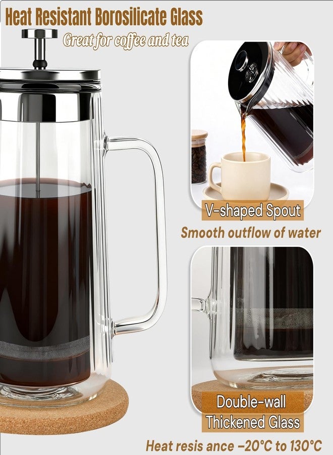 CHDEXU Glass French Press Coffee Maker 34oz, Double Wall Heat-Resistant Borosilicate Glass Coffee Press with Stainless Steel 4-Level Filtration, Also Fit for Tea - Image 5