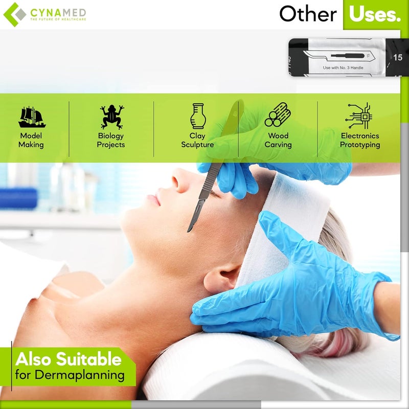 CYNAMED علبة من 100 شفرة مشرط معقمة من الفولاذ الكربوني مغلفة بشكل فردي - Image 5