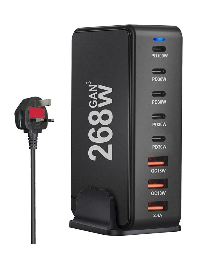 268W USB C Charger Charging Station - 5 Type-C Ports (100W, 4x 30W) and 3 USB Ports (QC18W) - Portable Desktop USB Charging Station PD QC DC for Mac-Book,Smartphone, I-Pad,Smartwatch - Image 1