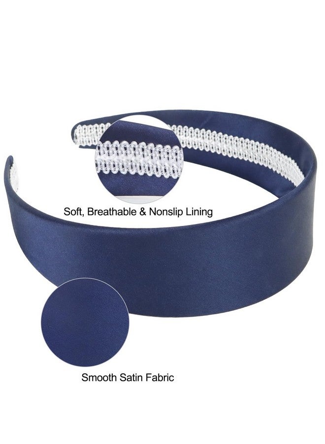 Wecoe Navy Blue Headband 1.6 Inch Wide Silk Satin Headband Women Non Slip Fashion Plain Head Band Solid Hair Band Diy Holiday Hair Accessories For Women Girls Diademas Para Mujer Gifts - Image 2