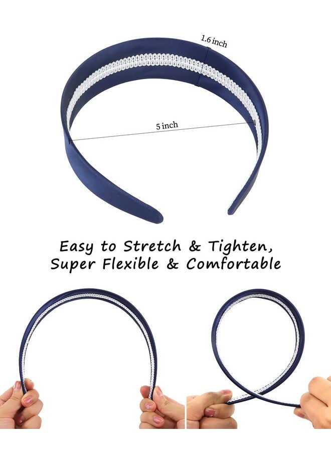 Wecoe Navy Blue Headband 1.6 Inch Wide Silk Satin Headband Women Non Slip Fashion Plain Head Band Solid Hair Band Diy Holiday Hair Accessories For Women Girls Diademas Para Mujer Gifts - Image 3