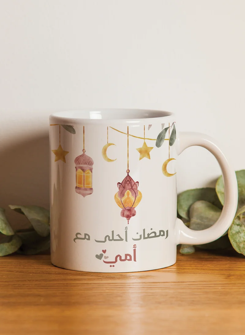 LOWHA 11 oz Ceramic Mug with Ramadan Feels Sweeter with My Mom Design
