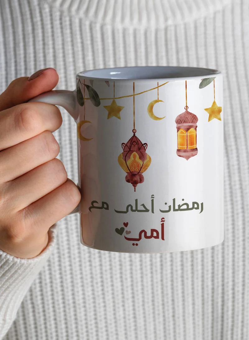 LOWHA 11 oz Ceramic Mug with Ramadan Feels Sweeter with My Mom Design
