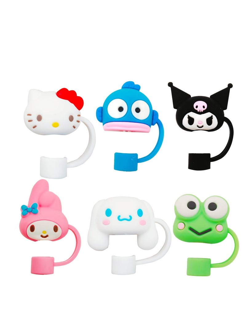Silicone Straw Topper Caps - 6-Piece Set | Playful Cartoon Character Designs | Reusable & Food-Grade for Cups, Tumblers, Drinks 