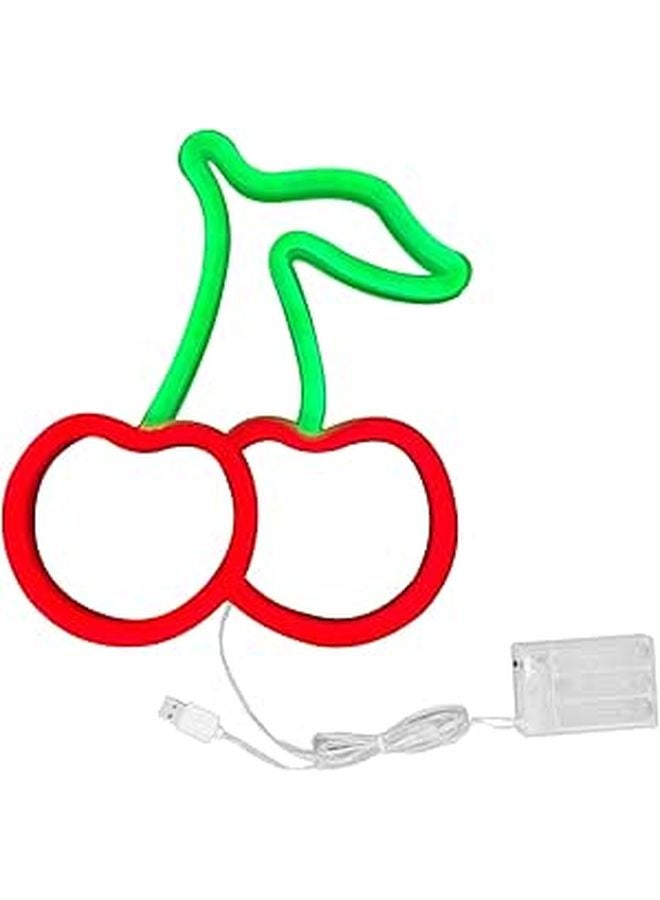 ضوء LED الأحمر الكرز النيون الليلي، مزود بالطاقة عبر USB، زينة حائط مقاس 9 × 7.5 بوصة - Image 1