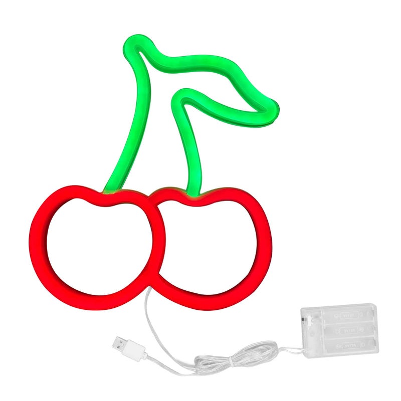 ضوء LED الأحمر الكرز النيون الليلي، مزود بالطاقة عبر USB، زينة حائط مقاس 9 × 7.5 بوصة - Image 2