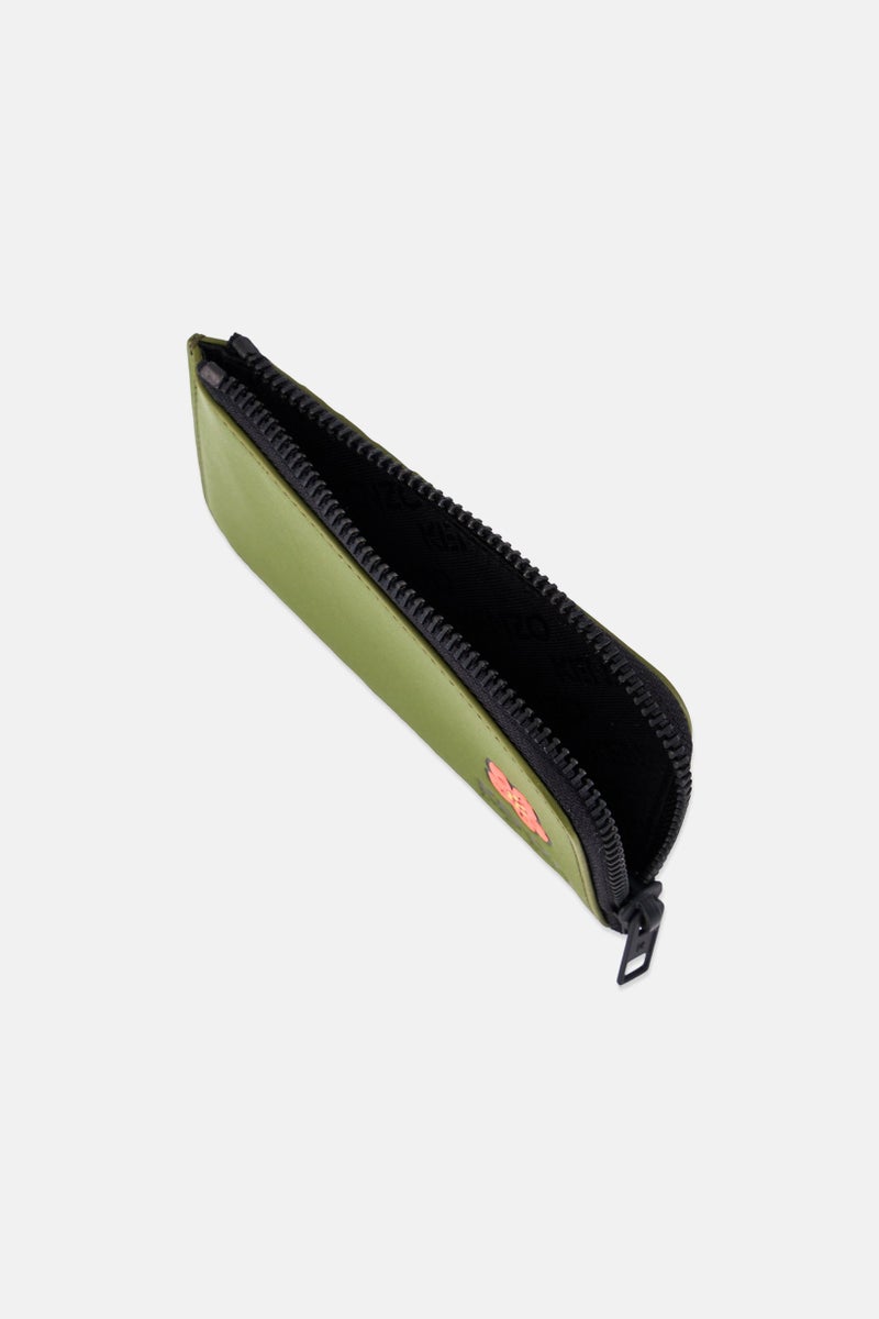 Kenzo Men Leather Floral Print Zip Card Holder, Olive  - Image 3